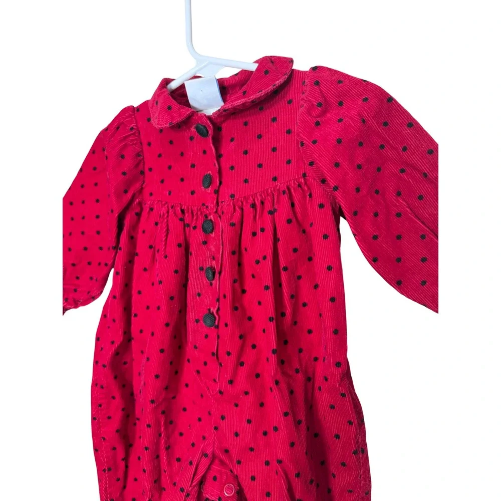 Vintage Baby OshKosh Bgosh Red Polka Dot Corduroy Romper 6-9 Months USA Made